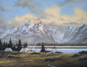 Wyoming Village 1984 26x32 Original Painting - Heinie Hartwig Wyoming Village 1984 26x32 Original Painting - Heinie Hartwig