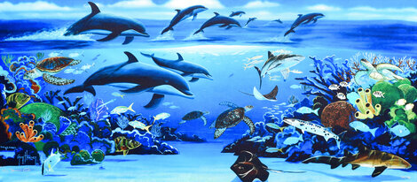Ocean Paradise 2006 - Huge - 30x51 Collaboration with Robert Wyland - Framed on Canvas Limited Edition Print - Guy Harvey