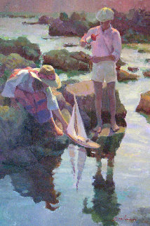 Launching the Boat 30x20 Original Painting - Don Hatfield