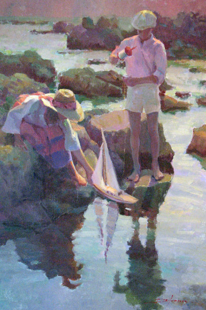 Launching the Boat  Painting 30x20 Original Painting by Don Hatfield