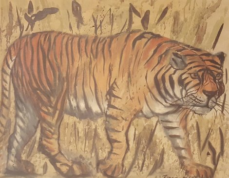 Untitled (Tiger) 1973 16x20 Original Painting - Ronnie Hedge