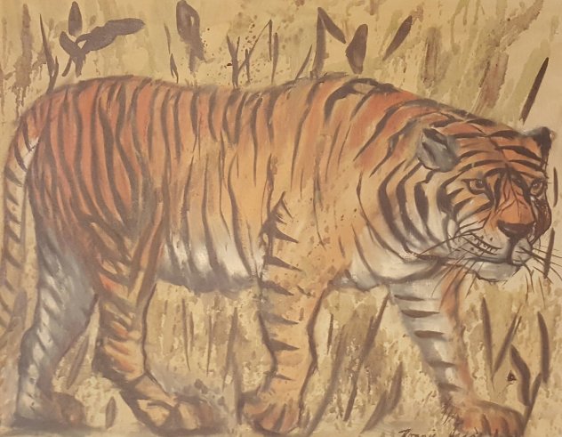 Untitled (Tiger) 1973 16x20 Original Painting by Ronnie Hedge