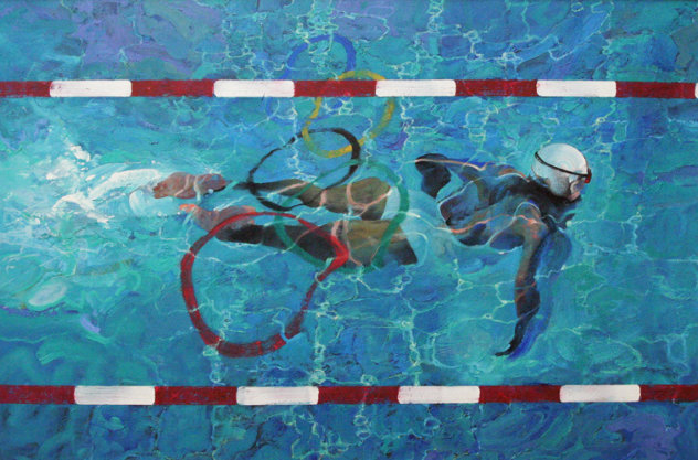 Swimmer 34 x 52 Olympic commission  for 100 year anniversary Original Painting by Robert Heindel