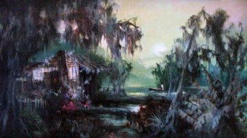 Swamp Idyl 60's 31x55 Super Huge Original Painting - Colette Pope Heldner Swamp Idyl 60's 31x55 Super Huge Original Painting - Colette Pope Heldner