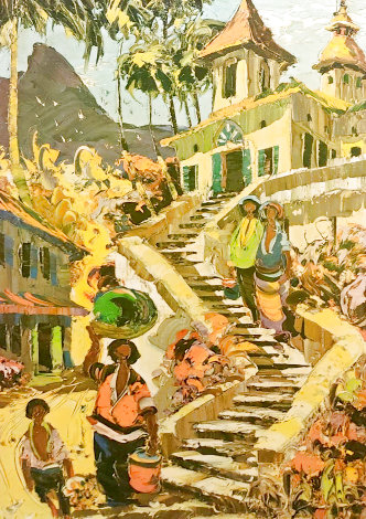 Untitled Street Scene 1950 21x43 - Huge - EARLY Original Painting - Paul Blaine Henrie