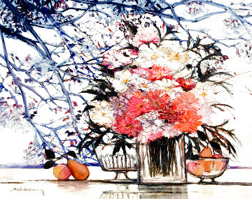 Flowers and Pears 40x47 - Huge Original Painting - Michel Henry