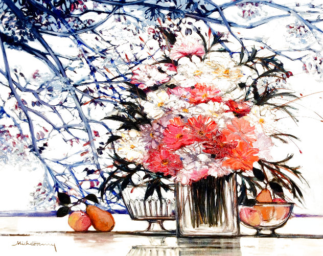 Flowers and Pears 40x47 - Huge Original Painting by Michel Henry