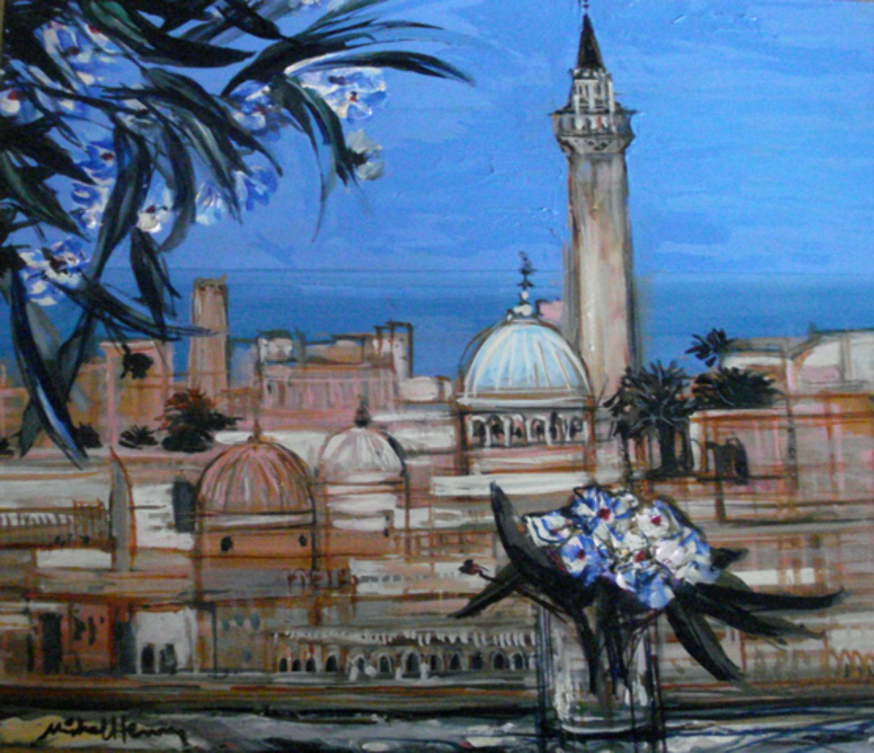 Monastir Vue and White Oleander Bouquet 2001 24x28 Original Painting by Michel Henry Monastir Vue and White Oleander Bouquet 2001 24x28 Original Painting by Michel Henry