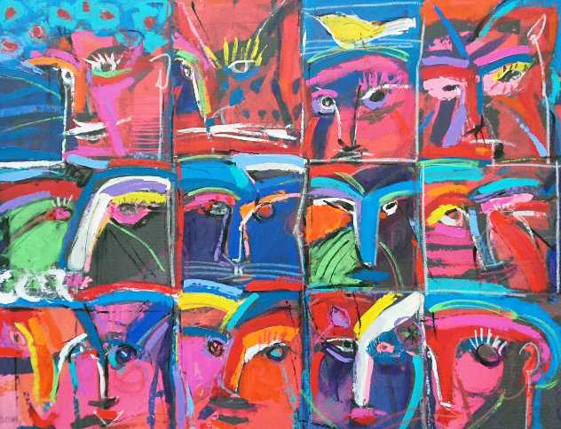 Faces 1997 42x54 Huge Original Painting by Johanan Herson