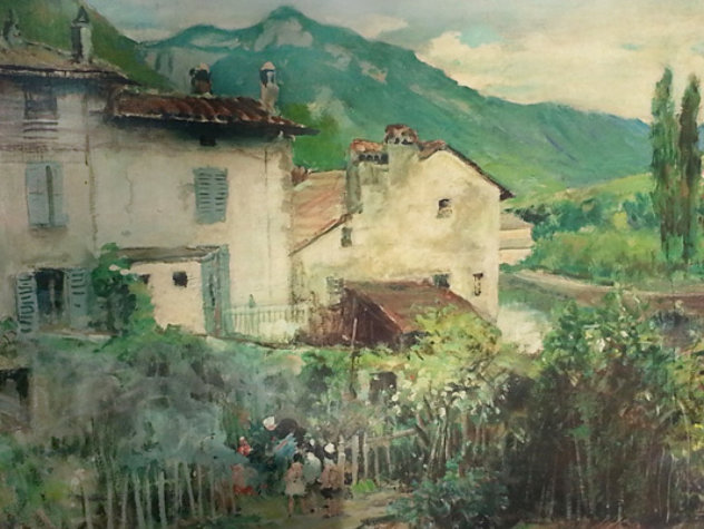 Alsatian Landscape (Thann) 1965 26x32 Original Painting by Jules Rene Herve