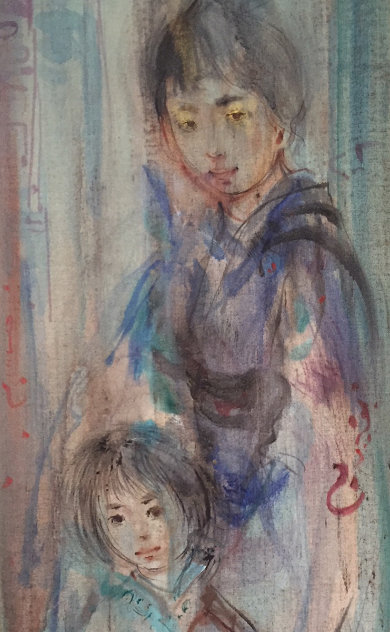 Untitled Asian Family 30x14 Original Painting by Edna Hibel