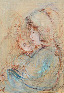 Study For Mother And Children 14x11 Original Painting - Edna Hibel Study For Mother And Children 14x11 Original Painting - Edna Hibel
