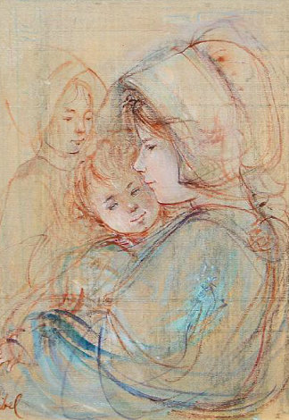 Study for Mother and Children 14x11 Original Painting - Edna Hibel