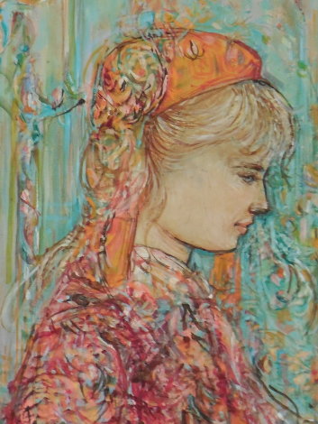 Untitled (Blond Girl) 12x10 Original Painting - Edna Hibel