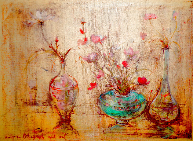 Three Vases EARLY Unique Painting 1960 14x17 Works on Paper (not prints) by Edna Hibel