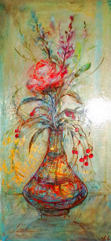 Rose and Berries 1950 25x14 Original Painting - Edna Hibel