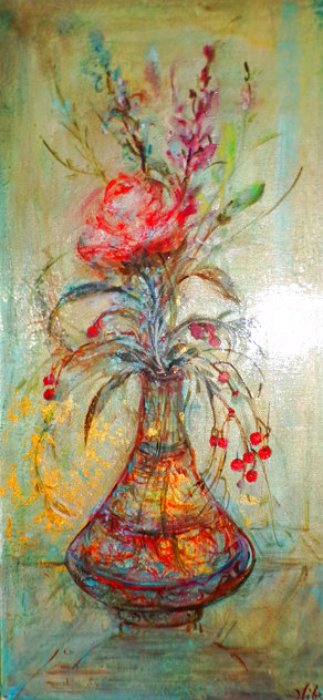 Rose and Berries 1950 25x14 Original Painting by Edna Hibel
