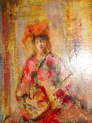 Lute Player 1950 16x13 - Early Original Painting - Edna Hibel