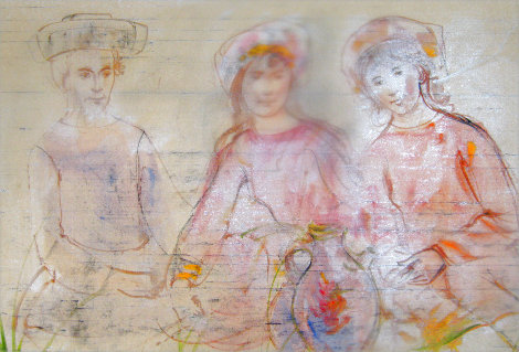Three Muses and  a Jug 1972 20x28 Original Painting - Edna Hibel