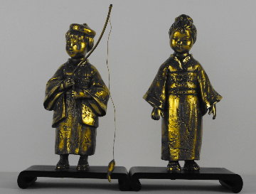 O-suki and Tashio Bronze Sculptures 1986 9 in Sculpture - Edna Hibel