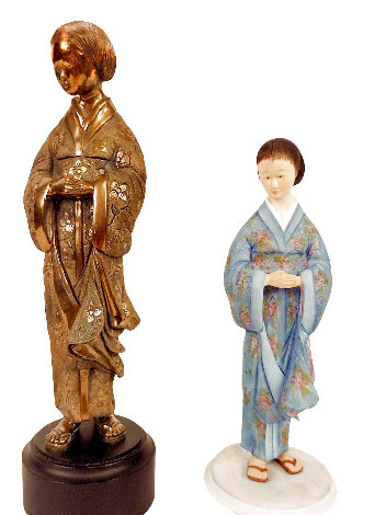 O-Jin Set of 2 Bronze Sculptures 1983 8 in Sculpture - Edna Hibel