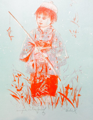 Japanese Boy Fishing Unique 1975 Limited Edition Print - Edna Hibel