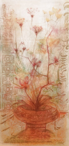 Indian Bowl of Flowers AP Embellished Lithograph - Huge Limited Edition Print - Edna Hibel