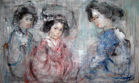 Japanese Girls 30x48 Original Painting - Edna Hibel