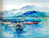 Dories at Pier Alaska 1992 Original Painting by Edna Hibel - 0