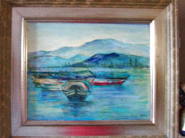Dories at Pier Alaska 16x20 Original Painting - Edna Hibel Dories at Pier Alaska 16x20 Original Painting - Edna Hibel