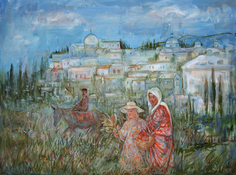 Santorini Italy 1983 22x28 Original Painting - Edna Hibel