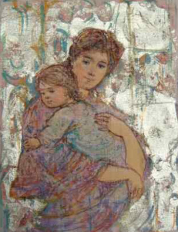 Mother and Baby on Silk 9x7 Original Painting - Edna Hibel