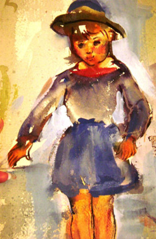 Pretty Girl Watercolor 1927 13x7 Watercolor - Edna Hibel