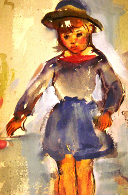 Pretty Girl Watercolor 1927 13x7 Watercolor by Edna Hibel