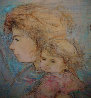 Heddi and Children 1974 25x16 Works on Paper (not prints) by Edna Hibel - 0