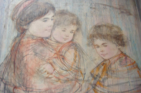 Mother and Two Boys 1974 22x32 Original Painting - Edna Hibel