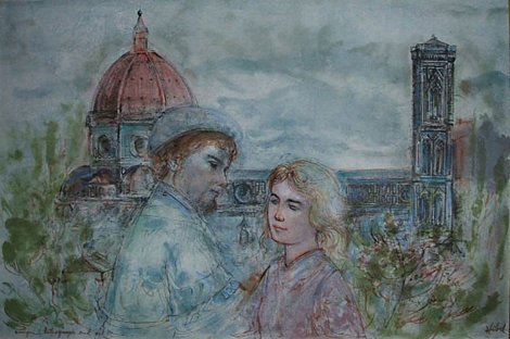 Lovers of Florence 1974 27x34 Original Painting - Edna Hibel