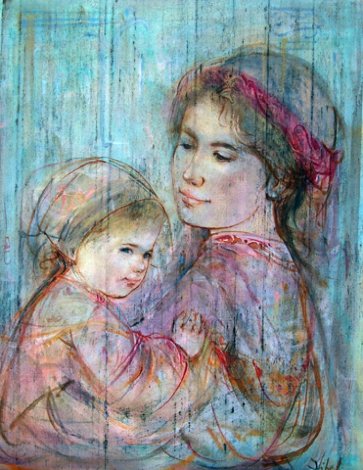 Mother Holding Child 18x15 Original Painting - Edna Hibel