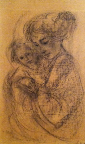 European Mother and Child Drawing - 1962 18x12 Drawing - Edna Hibel