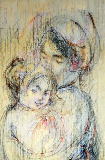 Snuggling Mother And Child 37x26 Original Painting - Edna Hibel
