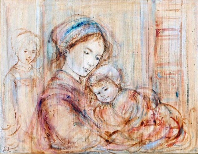 Mother and Children 37x45 Huge Original Painting by Edna Hibel