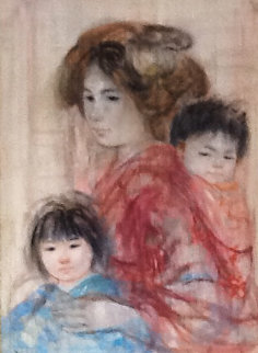 Japanese Mother And Daughter 1967 22x30  Original Painting - Edna Hibel