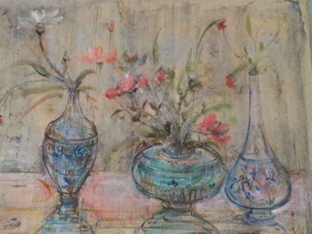 3 Vases Mixed Media Unique 1973 21x25 Works on Paper (not prints) by Edna Hibel