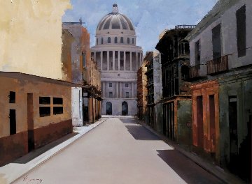 Camino Al Capitolio 2013 28x36 Havana Cuba Original Painting - Jose Higuera