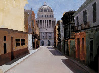 Camino Al Capitolio - Havana Cuba 2013 28x36  Original Painting by Jose Higuera - 0