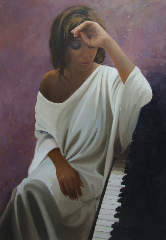 Melancholy Woman 2014 45x31 Huge Original Painting - Jose Higuera