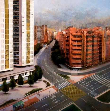 Bilbao, Spain 2012 33x32 Original Painting - Jose Higuera