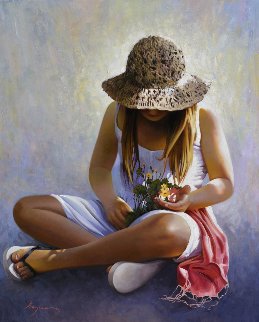 Three Flowers 2013 39x32 Original Painting - Jose Higuera