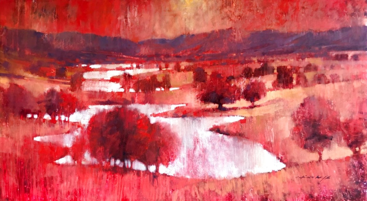 Blood Red 2011 35x71 Huge Original Painting by David  Hinchliffe