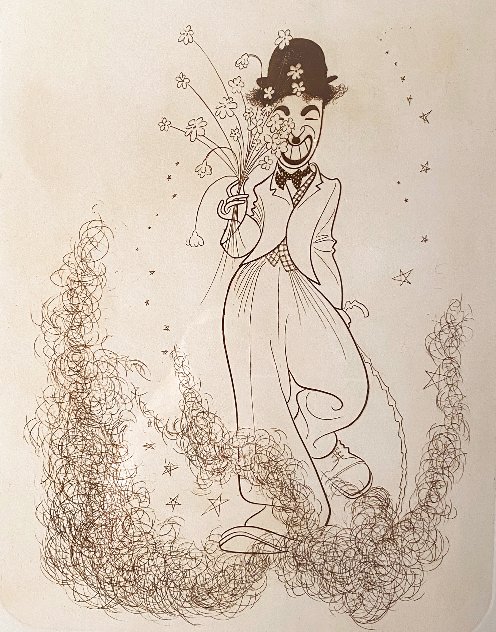 Charlie Chaplin Walking In Clouds Holding Flowers 1975 Limited Edition Print by Al Hirschfeld